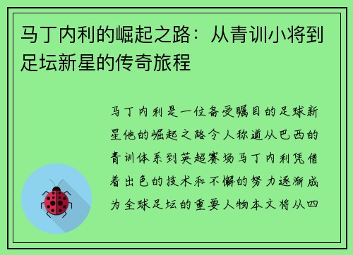 马丁内利的崛起之路：从青训小将到足坛新星的传奇旅程