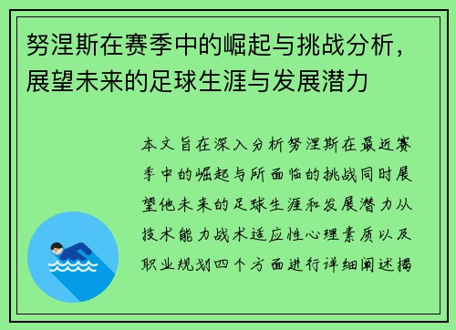 努涅斯在赛季中的崛起与挑战分析，展望未来的足球生涯与发展潜力