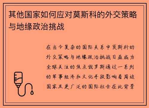 其他国家如何应对莫斯科的外交策略与地缘政治挑战